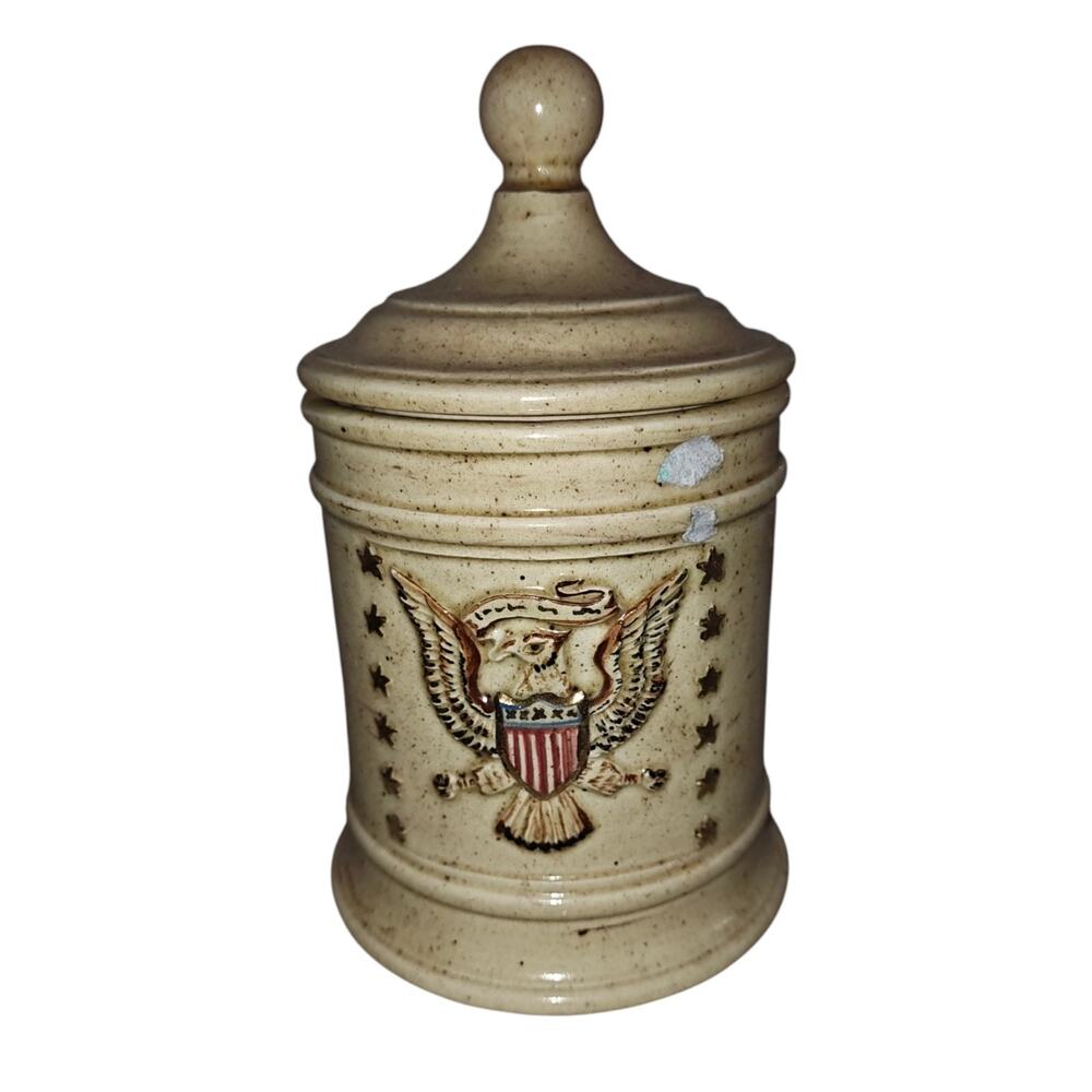 Vintage American Bald Eagle Kitchen Canister Vintage Ceramic With Lid - Sugar